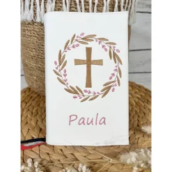 Mädchen Gotteslobhülle Kunstleder Blütenkranz Gebetbuchhülle Blumenkranz Kranz Kreuz personalisiert