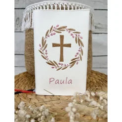 Mädchen Gotteslobhülle Kunstleder Blütenkranz Gebetbuchhülle Blumenkranz Kranz Kreuz personalisiert