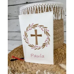 Mädchen Gotteslobhülle Kunstleder Blütenkranz Gebetbuchhülle Blumenkranz Kranz Kreuz personalisiert