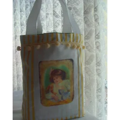 Mädchen mit Hase Stoff - Ostertasche grün weiß mit Bügelbild