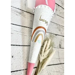 Mädchen Schultüte aus Stoff Regenbogen personalisiert 70 cm