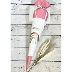 Mädchen Schultüte aus Stoff Regenbogen personalisiert 70 cm