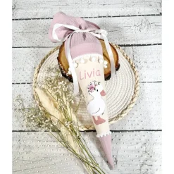 Mädchen Schultüte Geschwistertüte Ente Liese aus Stoff / Musselinstoff 35 cm