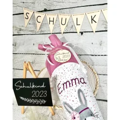 Mädchen Schultüte Hase Marie aus Stoff personalisiert 70 cm
