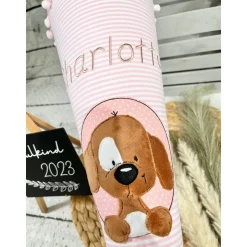 Mädchen Schultüte mit flauschigem Hund Fridolin aus Stoff 70 cm