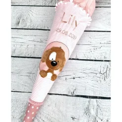 Mädchen Schultüte mit flauschigem Hund Fridolin aus Stoff 70 cm