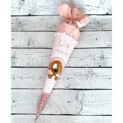 Mädchen Schultüte mit flauschigem Hund Fridolin aus Stoff 70 cm