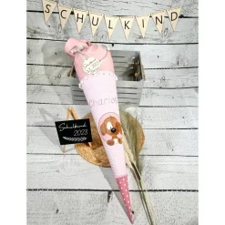 Mädchen Schultüte mit flauschigem Hund Fridolin aus Stoff 70 cm