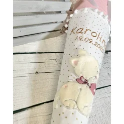 Mädchen Schultüte mit flauschiger Katze  Luna aus Stoff 70 cm