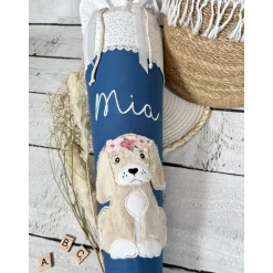 Mädchen Schultüte mit flauschigem Hund aus Stoff 70 cm