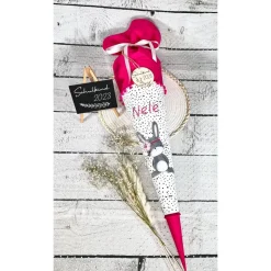 Mädchen Schultüte mit flauschigem Hase Marie aus Stoff 70 cm