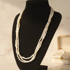 Mehrreihige Glasperlenkette Weiß Champagnerschimmer – Brautschmuck handgefertigt Moonlight Glow