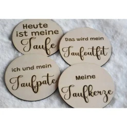 Meilensteinkarten Set für die Taufe, aus Holz, 10cm Durchmesser