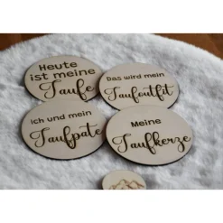 Meilensteinkarten Set für die Taufe, aus Holz, 10cm Durchmesser