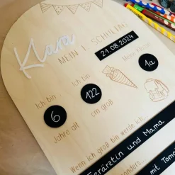 Meilensteintafel "Mein 1. Schultag", personalisiert, Fotoaccessoire, Einschulung/Schulanfang, Dekoration