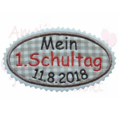 Mein 1. Schultag  Applikation Aufnäher braun rot schultüte nähen basteln kinder bügelbild