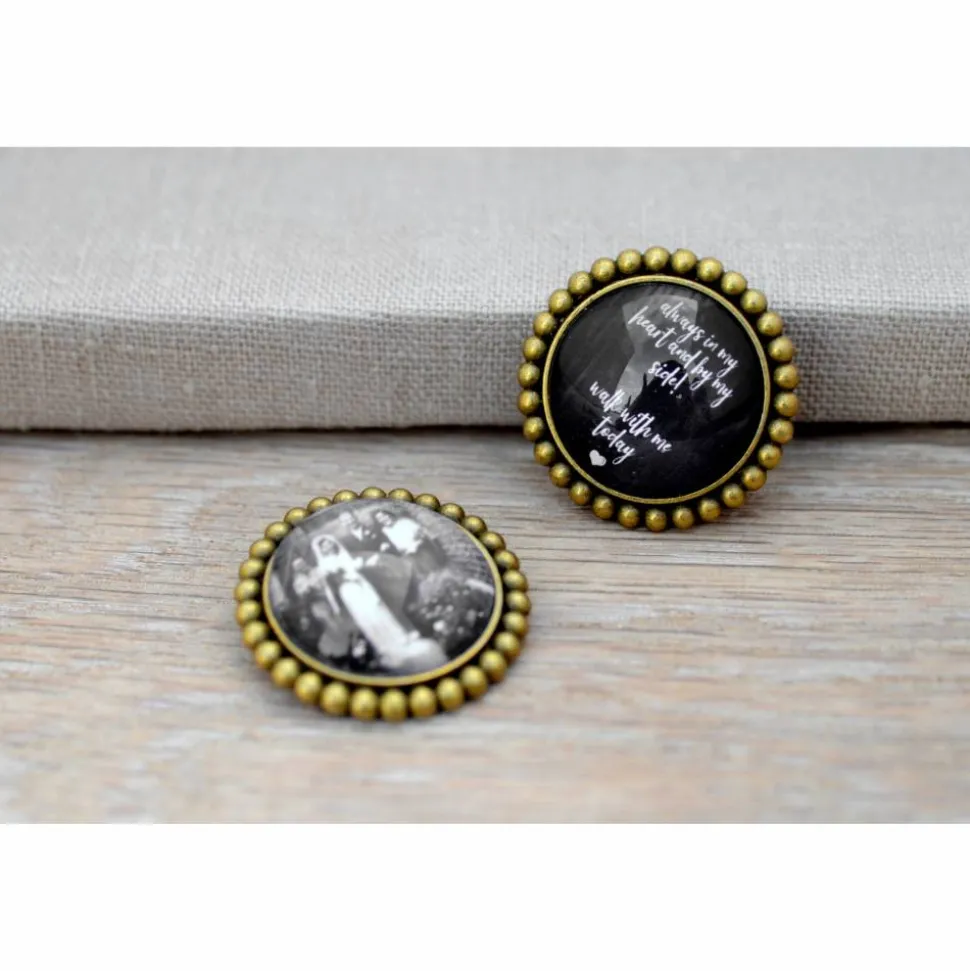 Memorial Vintage Brosche mit Wunschtext oder Foto – Persönliches Andenken für die Hochzeit