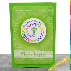 Menükarte Kommunion – Handgemachte Karte ‚Mit Jesus auf dem Weg‘ inklusive Einlegeblatt