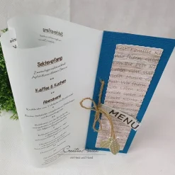 Menükarte Tischlicht HERZ petrol-taupe oder Wunschfarbe Kommunion, Konfirmation, Taufe