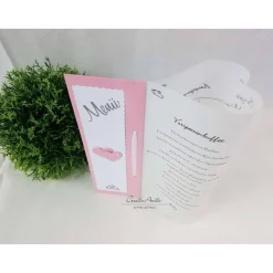 Menükarte Tischlicht HERZ rosa-weiß - 5 Stück