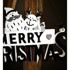 Merry Christmas Schild Unikat – Handgefertigt aus Keramik, 26,50 x 14 cm, weiss-schwarz-silber