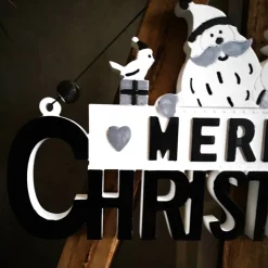 Merry Christmas Schild Unikat – Handgefertigt aus Keramik, 26,50 x 14 cm, weiss-schwarz-silber