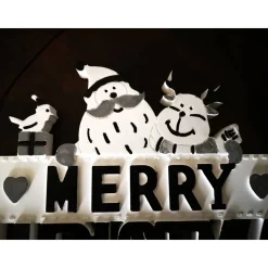 Merry Christmas Schild Unikat – Handgefertigt aus Keramik, 26,50 x 14 cm, weiss-schwarz-silber