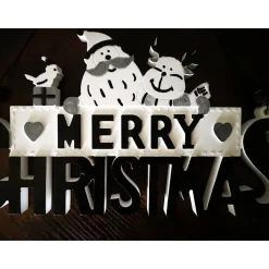 Merry Christmas Schild Unikat – Handgefertigt aus Keramik, 26,50 x 14 cm, weiss-schwarz-silber