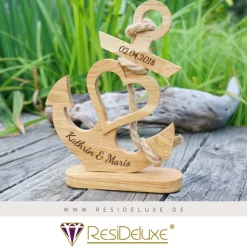 Minerva Anker Holz Personalisiert Gravur Geschenk Hochzeitstag Jahrestag Goldene Hochzeit Silberhochzeit Holzanker