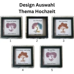 Mini Drahtbaum Geschenk – Personalisierter Lebensbaum im 3D Bilderrahmen zur Hochzeit & Jubiläum