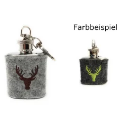 Mini Flachmann Edelstahl 30 ml + Hülle bestickt mit Hirsch aus Wollfilz - Farbauswahl