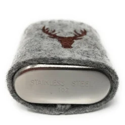 Mini Flachmann Edelstahl 30 ml + Hülle bestickt mit Hirsch aus Wollfilz - Farbauswahl