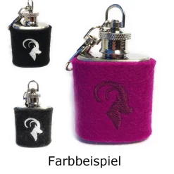 Mini Flachmann Edelstahl 30 ml + Hülle bestickt mit Steinbock aus Wollfilz - Farbauswahl