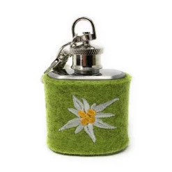 Mini Flachmann Edelstahl 30 ml + Hülle bestickt mit Edelweiß aus Wollfilz - Farbauswahl