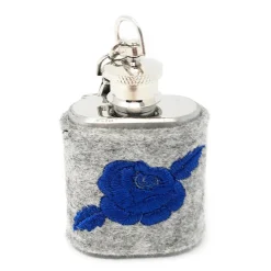 Mini Flachmann Edelstahl 30 ml + Hülle bestickt mit Rose aus Wollfilz - Farbauswahl