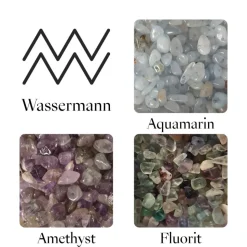 Mini Glücksbaum im Zeichen des Wassermannes - Kleiner Drahtbaum mit Edelsteinen Splittern - Sternzeichenbaum