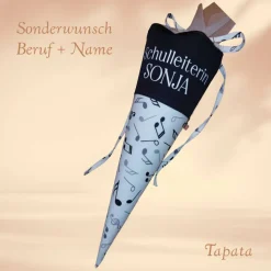 Mini musikalische Schultüte, Abschlusstüte - Musiknoten weiß