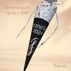 Mini Musikalische Schultüte, Abschlusstüte - Schwarz Violinschlüssel personalisierbar