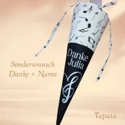 Mini Musikalische Schultüte, Abschlusstüte - Schwarz Violinschlüssel personalisierbar