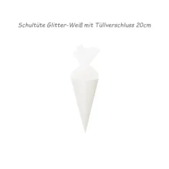 Mini Schultüte Glitter-Weiß 20cm