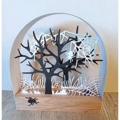 Mini Schwibbogen Herbst Halloween – Handgemachte Herbstdeko mit Spinne aus Eiche und Aquarellpapier