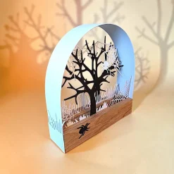 Mini Schwibbogen Herbst Halloween – Handgemachte Herbstdeko mit Spinne aus Eiche und Aquarellpapier