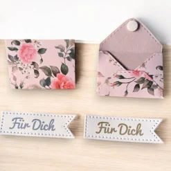 Mini Umschläge Für Dich rosa Rosen – Gastgeschenk, Geldgeschenk & Mitbringsel – 10 Briefumschläge & Fahnen