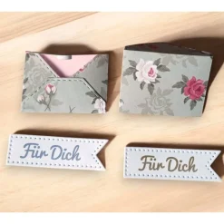 Mini Umschläge Für Dich rosa Rosen – Gastgeschenk, Geldgeschenk & Mitbringsel – 10 Briefumschläge & Fahnen