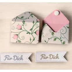 Mini Umschläge Für Dich rosa Rosen – Gastgeschenk, Geldgeschenk & Mitbringsel – 10 Briefumschläge & Fahnen