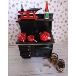 Miniatur Küchen Herd Ofen schwarz Komplettset – Puppenhaus Deko & Basteln