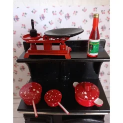Miniatur Küchen Herd Ofen schwarz Komplettset – Puppenhaus Deko & Basteln