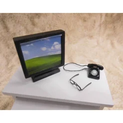 Miniatur Monitor, Telefon & Brille – Büro Deko Set für Wichtelbüro & Home Office Basteln