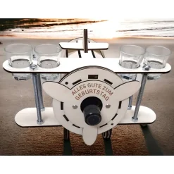 Minibar Flugzeug mit Schnapsgläsern – Personalisierbares Geschenk aus Holz & Metall für 0,7l Flaschen