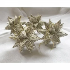 Mini-Bascetta-Stern, ca. 5,5 cm, Baumschmuck in Vintage-Buch-Optik, Origami Weihnachtsstern